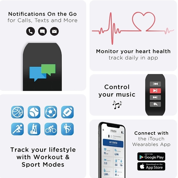ITECH Active Smartwatch Fitness Tracker, Heart Rate, Step Counter, Sleep Monitor - Picture 4 of 8